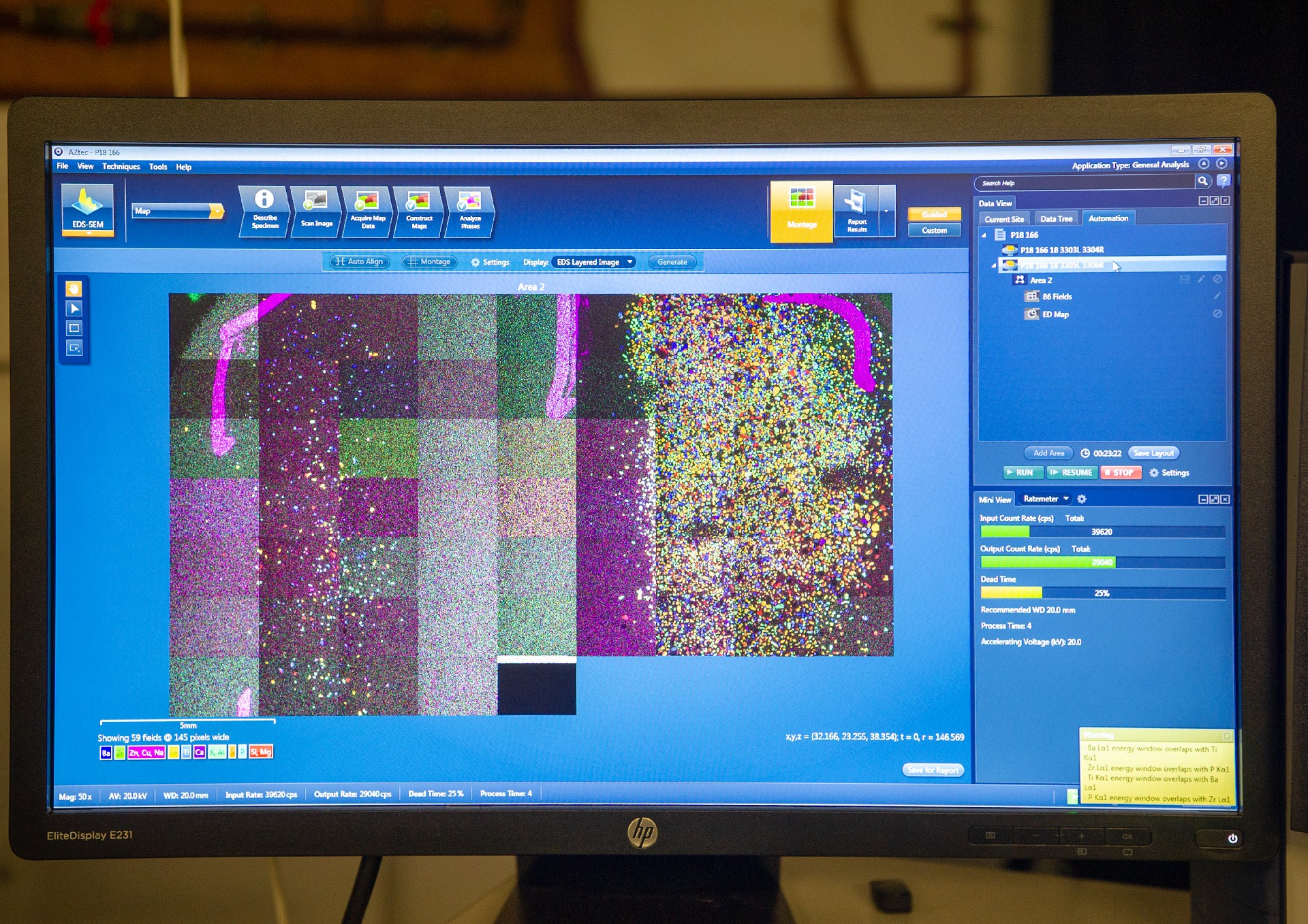 AZtec software displaying scientific imaging data on a computer screen