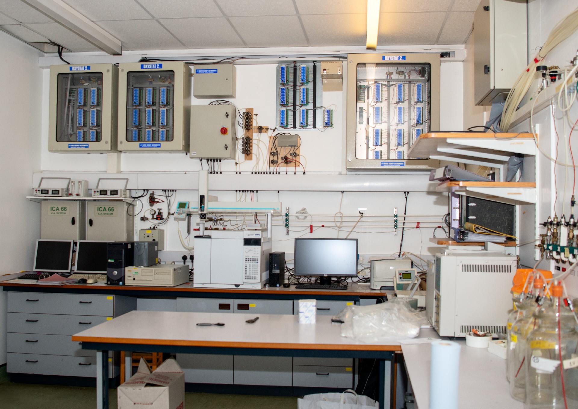 Laboratory with monitoring and control systems, including analytical instruments and computer equipment